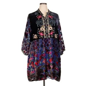 Johnny Was Clara Gweneth Velvet Burnout Tunic Silk Rayon XXL Plus Size